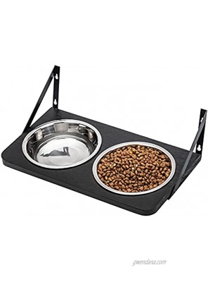 BUYBAR Adjustable Raised Dog Bowls for Large Dogs Food and Water Height Wall Mounted Floating with Stand Shelf 2 Stainless Steel Elevated Pet Comfort Cat Feeding Bowl Single Black