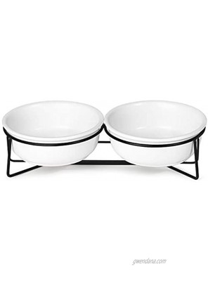 Double Ceramic Raised Cat or Small Dog Bowls with Metal Stand for Pet Food and Water Dishes ,12 Ounces