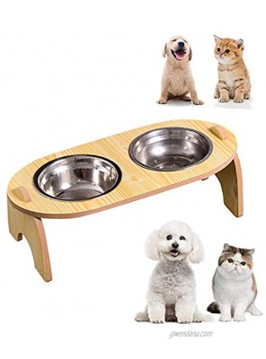 Elevated Ceramic Cat Dog Bowls Small Dog 15° Tilted Raised Food Feeding Dishes Solid Wood Water Stand Feeder Set Raised Pet Bowl for Small Dogs and Cats.