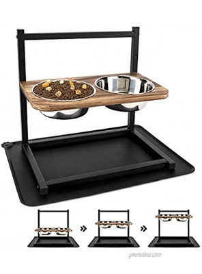 Emfogo Dog Cat Bowls Raised Dog Bowl Stand Feeder Adjustable Elevated 3 Heights5in 9in 13in with Stainless Steel Food and Water Bowls for Small to Large Dogs and Cats 16.5x16 inch Carbonized Black