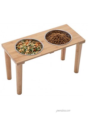GOBAM Elevated Dog Food Bowls Stand with Stainless Steel Bowls Bamboo