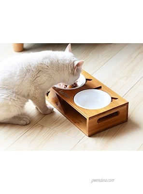 LePet Elevated Dog Cat Bowls Raised Pet Feeder Solid Bamboo Stand Perfect for Cats and Small Dogs Plane