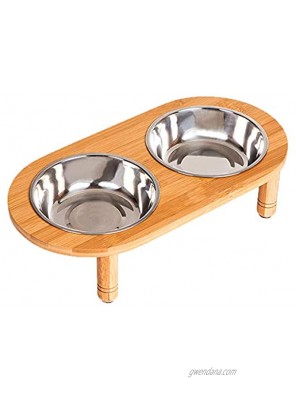 LePet Raised Dog Bowls Cat Food Stand with 2 Stainless Steel Bowls Elevated Small Dog Bowls with Bamboo Stand