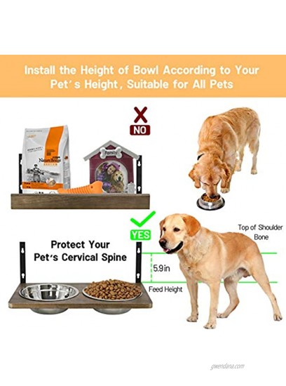 MEMOORIAL Pet Bowel Wall Mounted,Raised Pet Feeding Stand with Floating Shelf,Customized Height Elevated Pet Feeder Station for Food and Water with 2 Stainless Steel Bowls for Large Medium Small Pet