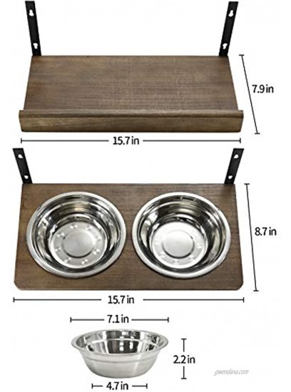 MEMOORIAL Pet Bowel Wall Mounted,Raised Pet Feeding Stand with Floating Shelf,Customized Height Elevated Pet Feeder Station for Food and Water with 2 Stainless Steel Bowls for Large Medium Small Pet