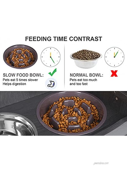 Pecute Elevated Dog Bowl Slow Feeder with 2 Adjustable Heights 9.8'' 11.8'' Raised Dog Food Stand for Joint Pain Reduction Non-Toxic No Choking Non-Slip Double Feeder Bowl for Medium Large Dogs
