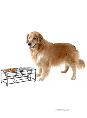 PETMAKER Stainless Steel Raised Food and Water Bowls with Decorative Stand Elevated Feeding Station for Dogs Cats and Pets 2 Pack