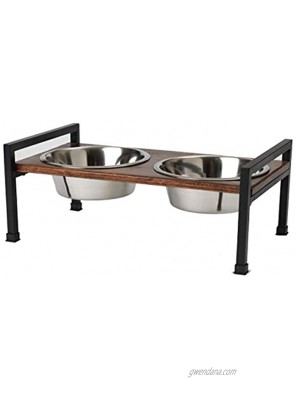 PetRageous 15014 Martinique Wood Non-Slip Table and Steel Frame Dog Diner 2-Quart Capacity per Two Removable Stainless-Steel Bowls 5.25-in Tall Elevated Pet Feeding Tray for Large Dogs Brown