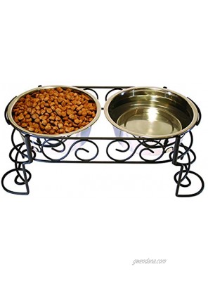 SPOT Mediterranean Double Diner Elevated Pet Bowls | Rustic And Stylish Dog Feeder | No Tools Required | 3 Quart Dish | Promotes Healthy Eating |Stainless Steel Bowls