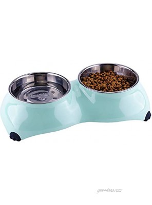 Super Design Raised Cat Bowls Stainless Steel Bowls with Melamine Stand Small Double Dog Bowl Food and Water Pet Feeder Anti-Slip Feeding Dish for Puppy and Kitty