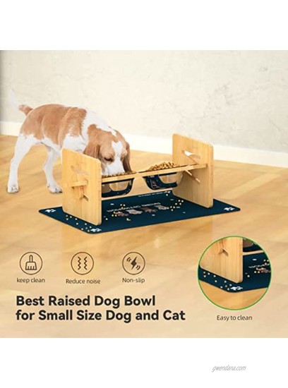 Upgraded Elevated Dog Bowls for Dogs and Cats Adjustable Bamboo Raised Dog Bowl Stand with Highly Absorbent Spill Proof Mat and 2 Stainless Steel Pet Dog Puppy Food Water Bowls Small Medium Large