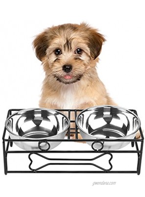 VIVIKO Bone Style Pet Feeder for Dog Cat Stainless Steel Food and Water Bowls with Iron Stand