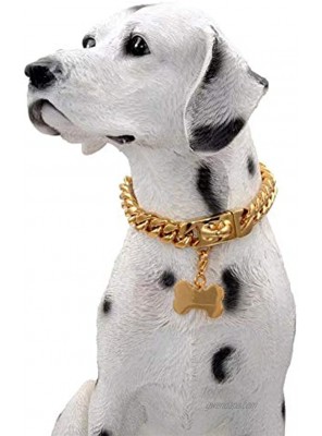 18K Gold Plated Luxury Dog Chains Cuban Link Collars,Stainlesss Steel Strong Heavy Duty Chew Proof Metal Chain with Safety Buckle,Walking Training Pendant Necklace for Small Medium Large Dogs Supplies