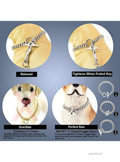 Dog Chain Collar High Polished Cuban Link Chain Choke Collar 10MM Strong Heavy Duty Chew Proof Adjustable Training Walking P Chain with Toggle Clasp for Dog Leash for Medium Dogs 10MM 20