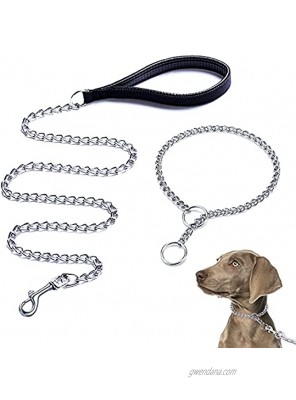 Dog Leash and Collar Set Chew Proof Dog Chain Leash with Padded Handle Martingale Training Choke Slip Collar with Stainless Steel Perfect for Small Medium Large Dogs