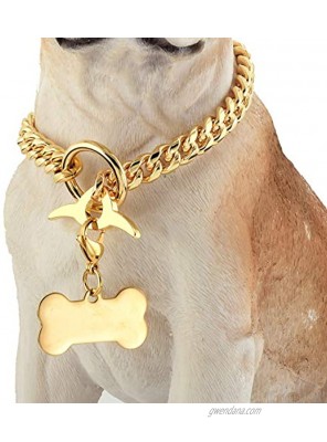 Jewelry Kingdom 1 Dog Chain Collar with Dog ID Tag 18K Cuban Link Chain 10MM Strong Heavy Duty Chew Proof Adjustable Training Walking Collar with Toggle Clasp for Small Medium Dogs 10inch to 24inch