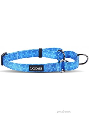 Losong Martingale Dog Collars with Square & American Flag Pattern Fashion Safety Adjustable Shiny Polyester Collar with Metal D Ring for Small Medium Larger Dogs