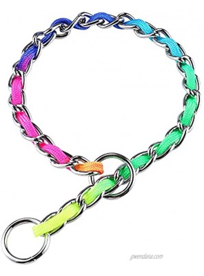 Rainbow Dog Chain Collars with Metal Chain Leash Set for Small Medium and Large Dogs,Training Choke Collar Set