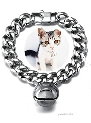 Silver Cat Dog Collar Puppy White 12mm Wide Stainless Steel Kitten Choker Curb Chew Proof Cuban Link Chain with Bell Cat Dog 8-10