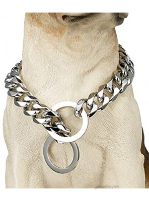 ToBeTrendy Chain Dog Training Walking Collar Silver Cuban Link Dog Collar 316L Stainless Steel Metal 15mm Heavy Duty Slip Collar for Medium Large Dogs16-26 in