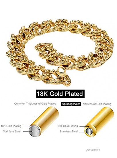 txprodogchains Personality Gold Chain Dog Collar Carving Cool Skulls Pattern 18K Stainless Steel Link Chain 30mm Hip Hop Necklace Training Slip Collar for Big Breeds Bully Pitbull Mastiff