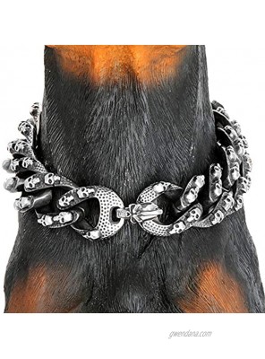 txprodogchains Skull Dog Collar Antique Black Carving Gothic Retro Choke Chain Stainless Steel Cuban Link Skulls Dog Collar 30mm Punk Style Necklace Choke Collar for Big Breeds Dogs 16-26 inch