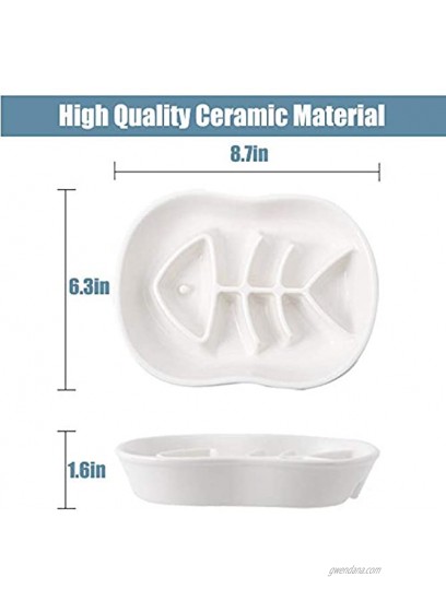 Ceramic Slow Feeder Cat Dog Bowls Unique Fishbone Fun Interactive Design Feeder Bowl,Preventing Pet Feeder Anti Gulping Healthy Eating Diet Pet Bowls Against Bloat,Indigestion and Obesity White