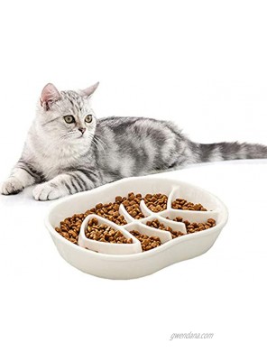 Ceramic Slow Feeder Cat Dog Bowls Unique Fishbone Fun Interactive Design Feeder Bowl,Preventing Pet Feeder Anti Gulping Healthy Eating Diet Pet Bowls Against Bloat,Indigestion and Obesity White