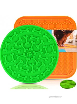 Dog Lick Mat PomisGam 2Pcs Licking Mat For Dogs & Cats Peanut Butter Lick Pad With Super Suction To Slow Feeder Boredom&Anxiety Reduction Treats For Pet Bath Grooming Training Toy-Colors Green Orange
