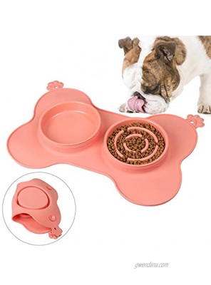 gootrades Foldable 2 Cups Slow Feeder Dog Bowl 3 in 1 ,to Slow Down Eating for Large Small Dogs with No-Spill Non-Skid Silicone Mat Stainless Steel Water Bowl Pink