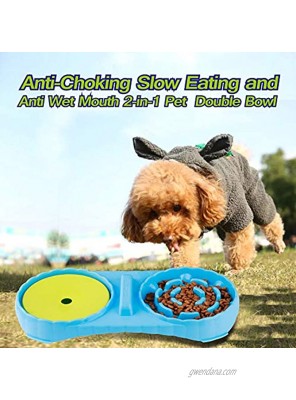 JUSTPET Anti Wet Mouth Slow Drink Pet Water Bowl Anti Choke Slow Feeder Interactive Bloat Stop Dog Bowl 2 in 1 Pet Double Bowl for Dogs Cats Blue
