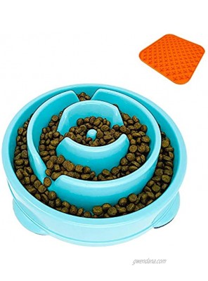 Pet Fit For Life Dog Fun Feeder Bowl for Slower Healthy Eating Non-Slip Interactive Dish to Stop Choking for Dog or Puppy with Bonus Slow Feeding Mat