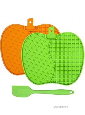 UPSKY Dog Lick Pads 2 Pack Dog Slow Feeders Apple-Shaped Pet Calming Mat with Pet Food Spoon Anxiety Relief Dog Cat Training Licking Mat Perfect for Food Yogurt Peanut Butter