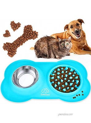 ZooZoo Large Slow Feeder Dog Bowl Mat Soft Silicone Stainless Steel Food Water Tray Prevent Bloat Choke Anti-Overflow Non-Skid Interactive Fun Cat Pet Accessory Healthy Diet Slow Eating Easy Clean Pad