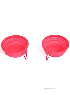 2 Collapsible Dog & cat Pink Bowl with Free Carabiner Food Grade Silicon BPA Free Portable Travel