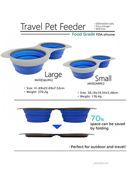 Collapsible Portable Silicone 66oz Extra Big Double Dog Bowls with Plastic Rim,Foldable Travel pet Feeder Portable Basic Bowls for Dog
