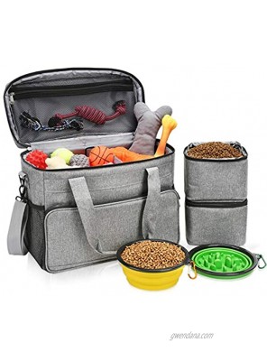Dog Travel Bag Dog Luggage with 2 Collapsible Slow Feeder Bowls 2 Food Storage Containers Pet Supplies Tote Organizer for Large Dogs Puppy  21L 15 x 7 x 12”