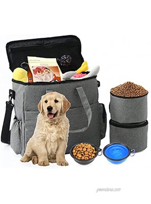 Dog Travel Bag Dog Travel Accessories Include Dog Supply Travel Bag Dog Bags for Traveling Camping Road Trip， 2 Collapsible Dog Bowls 2 Dog Food Storage Containers.