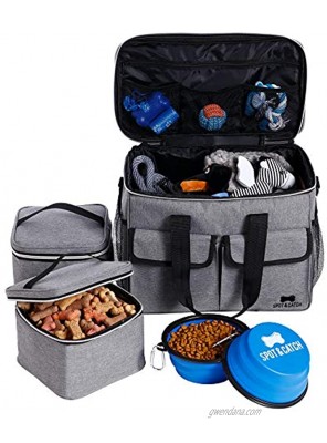 Dog Travel Bag for Supplies by Spot & Catch. Dog Travel Kit Includes Travel Bag for Dog 2 Collapsible Dog Bowls 2 Dog Food Storage Containers. Premium-Quality Pet Travel Bag for Dog