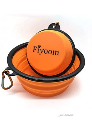 Fiyoom Collapsible Travel Dog Bowls with Lid,Orange 2 Pack Large and Small with Carabiner Clip,Portable Silicone Pet Feeder Travel Water Bowl for Dog Cat Food Water Feeding
