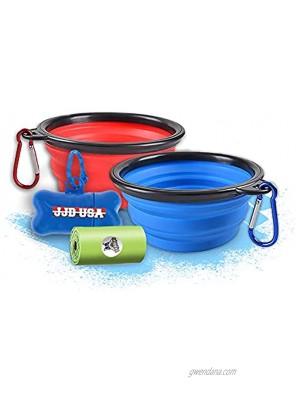 JJD USA’s pet Dog Bowl – 2 Collapsible Dog Water Bowls and Poo Dispenser for Small Medium or Large Dogs Perfect for Any Kind of Kibble Treats and Water pet Feeder with