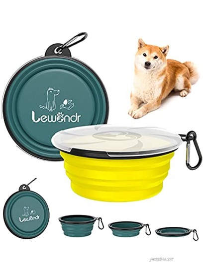 Lewondr Collapsible Dog Bowls [2 Packs] Silicone Food & Water Travel Bowl Portable Dog Cat Bowls with Lids Expandable Pet Feeding Watering Cup Dish for Walking Kennels & Camping