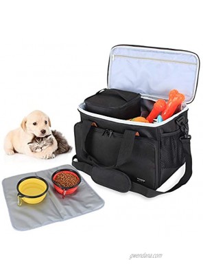 LUXJA Dog Travel Bag Includes 2 Lined Food Containers 2 Collapsible Bowls and 1 Removable Placemat Dog Gear Bag for Dog Travel Accessories
