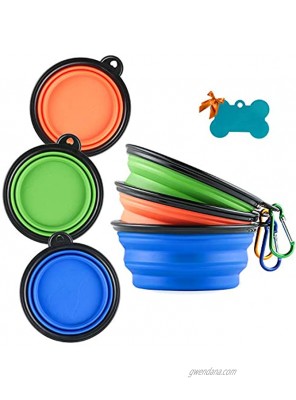MXZONE 3 Collapsible Silicone Dog Bowl Foldable Expandable Cup Dish for Small Pet Cat Food Water Feeding Portable Travel Bowl Free Pet ID-Tag