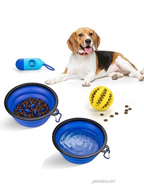 N A PuppyDoggy 2 Pack Collapsible Dog Bowl for Travel Dog Slow Feeder Bowl Water Dish Portable & Dog Toy Ball Chewing Training & Dog Poop Bag Dispenser for Dogs and Cats