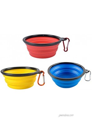 Pack of 3 Silicone Dog Bowls in Assorted Color Collapsible Pet Water Bowls Travel Pet Bowls Food Dishes with Carabiner Clips for Cats Dogs Small Medium Animals Pet Feeding Supplies