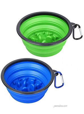 PetBonus 2-Pack Slow Feed Large Collapsible Dog Bowl 4 Cups,34oz BPA Free Dishwasher Safe Portable Foldable Travel Bowl Food Cup Dish for Dogs Cats with 2 Carabiners