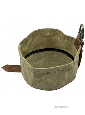 Taco Dog Pet Travel Bowl Collapsible Water or Food Dish Handmade from All Natural Pet Friendly Material Suede Leather Puppy Dog or Cat Portable Carrier Clip on to Leash or Bag Waxed Canvas