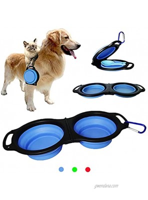 Tmsuxin Collapsible Dog Bowls Water Portable Travel Pet Food Feeding Cat Bowl Foldable Portable Double Bowls Design with Free Carabiner Cat Food Scoops Suitable for Traveling Hiking Camping