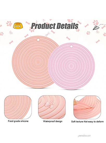 2 Pieces Silicone Pet Food Mat Pet Feeding Mat for Dog and Cat Food Bowl Place-mat Preventing Food and Water Overflow Suitable for Medium and Small Pet Pink 9.5 x 9.5 Inches and 7.1 x 7.1 Inches